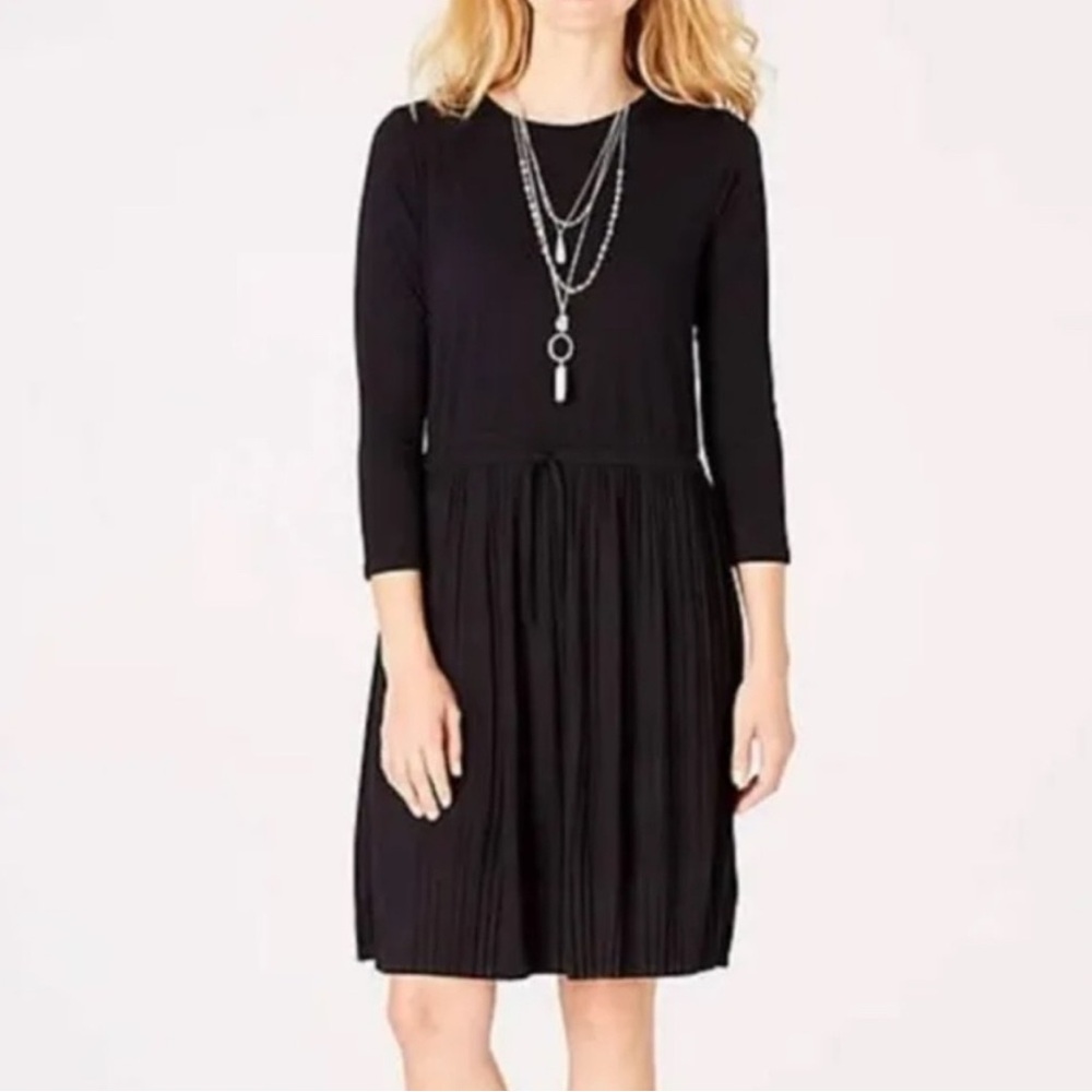 J. Jill Black Drawstring‎ Knit Pleated Dress L Tall